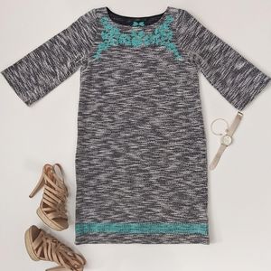 ANTHRO THML Textured Shift Blue Turquoise Black Embroidered Dress Women Small